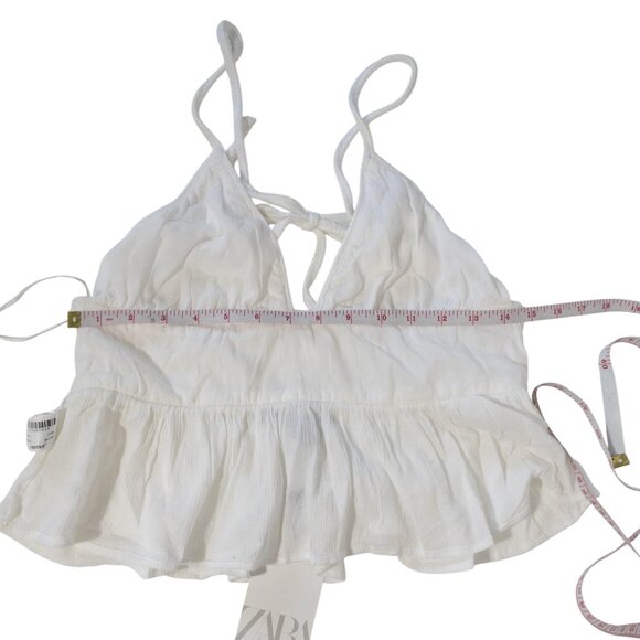 NWT Zara White Sleeveless Tank Top Strappy Tie Back Flare SZ M - Picture 8 of 11